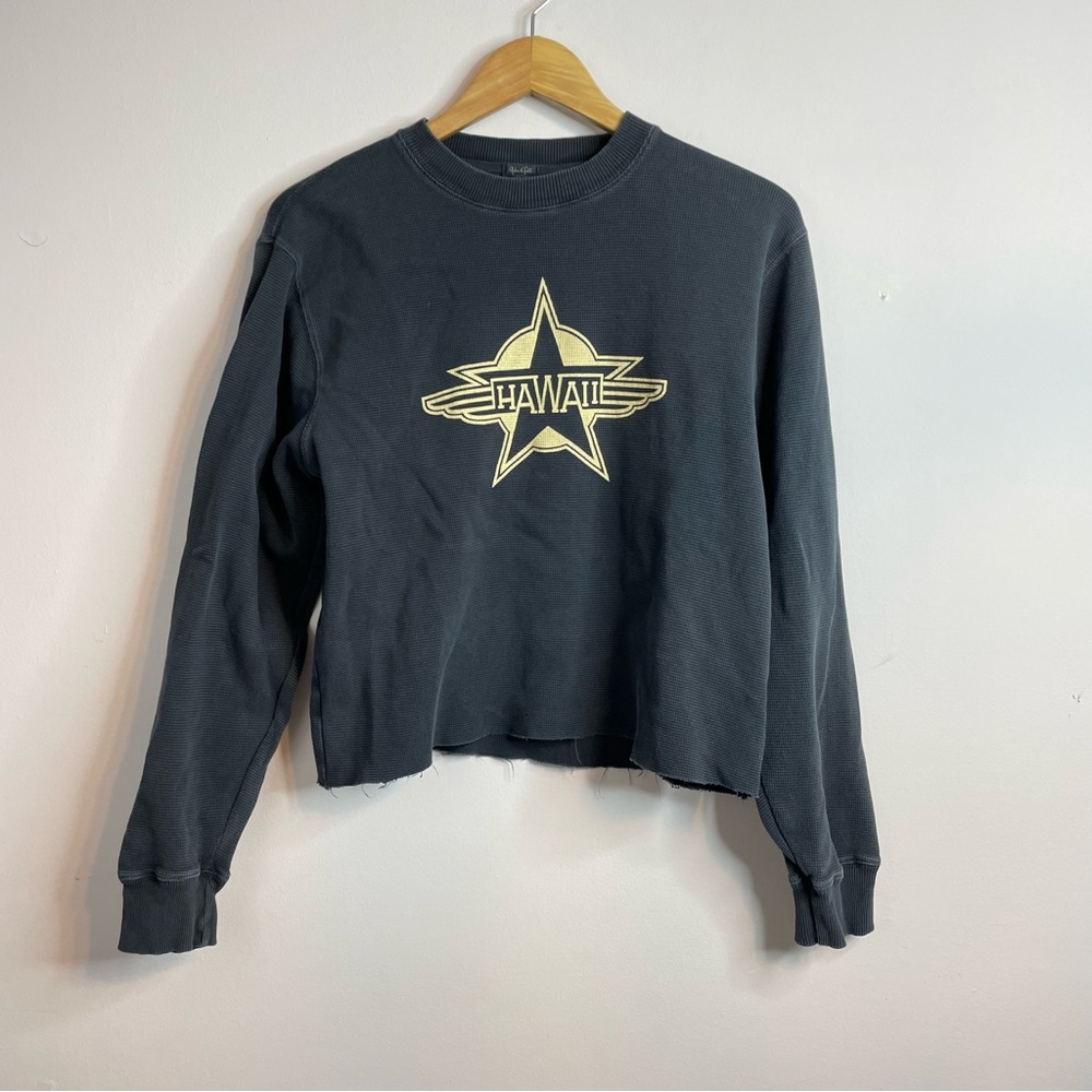 John Galt Brandy Melville Gray Thermal Waffle knit cropped slouchy Hawaii top os